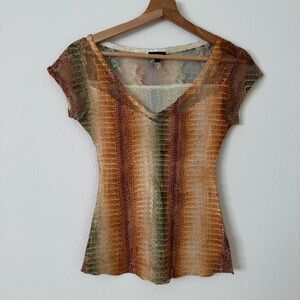 Komarov Reptile Lace Crinkled Short Sleeve Shirt Size Small S Lightweight Spring